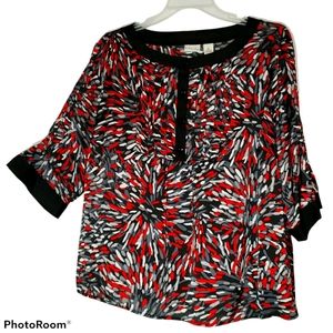 Kim Rogers women's plus size 2X geographic print pullover trimmed top. 671